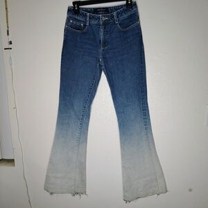 Jam Bang Ee Blue to White Bleached Flare Jeans Sz 27" Hippie Retro Made Korea
